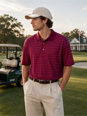 Bobby Jones Stripe Golf Polo Red Pink Men Medium Classic Preppy Old Money Casual